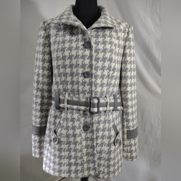 POINTZERO NICOLE BENISTI Women's White/Grey Houndstooth Pea Coat Size Medium - Picture 2 of 13
